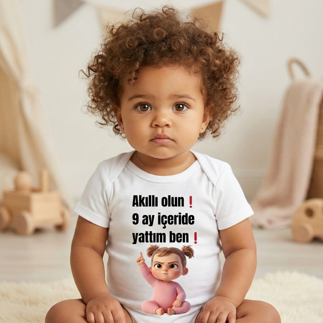 Akıllı Olun 9 Ay İçerde Yattım Ben Baskılı Zıbın Kız Bebek Akıllı Olun 9 Ay İçerde Yattım Ben Baskılı Zıbın Kız Bebek - Görsel 1