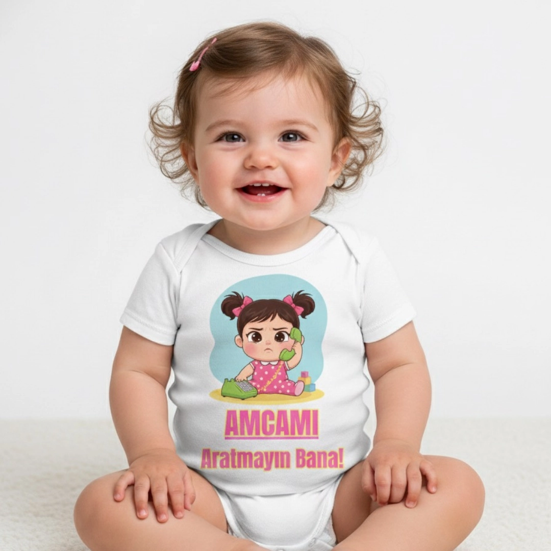 Amcamı Aratmayın Bana Baskılı Zıbın Kız Bebek Amcamı Aratmayın Bana Baskılı Zıbın Kız Bebek - Görsel 1