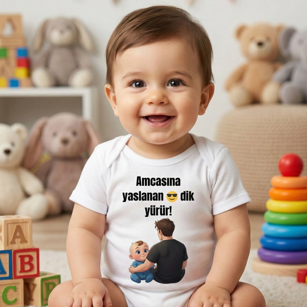 Amcasına Yaslanan Dik Yürür Baskılı Zıbın Amcasına Yaslanan Dik Yürür Baskılı Zıbın - Görsel 1