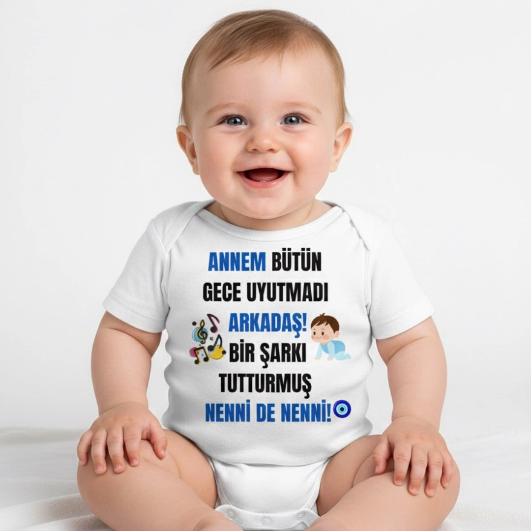 Annem Bütün Gece Uyutmadı Baskılı Zıbın Erkek Bebek Annem Bütün Gece Uyutmadı Baskılı Zıbın Erkek Bebek - Görsel 1