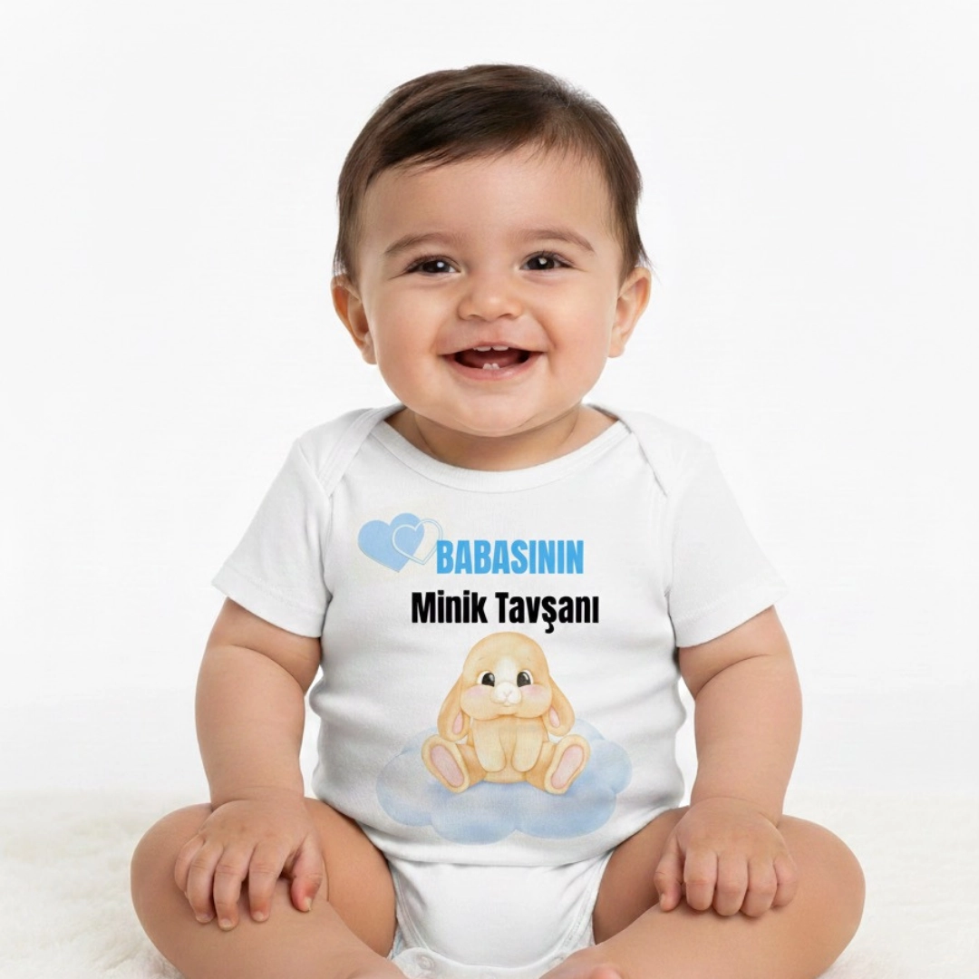 Babasının Minik Tavşanı Baskılı Zıbın Erkek Bebek Babasının Minik Tavşanı Baskılı Zıbın Erkek Bebek - Görsel 1