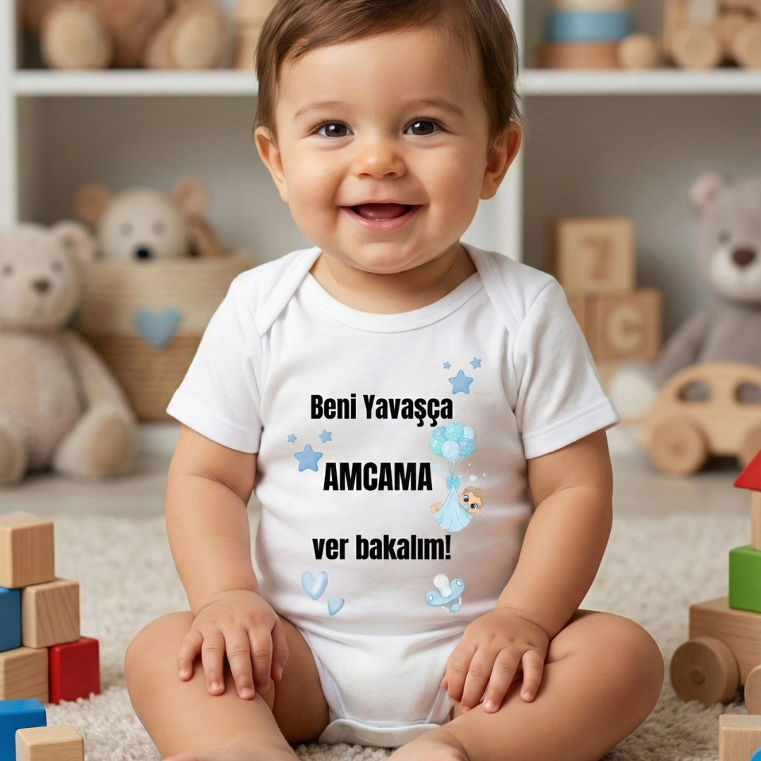 Beni Yavaşça Amcama Ver Bakalım Baskılı Zıbın Beni Yavaşça Amcama Ver Bakalım Baskılı Zıbın - Görsel 1