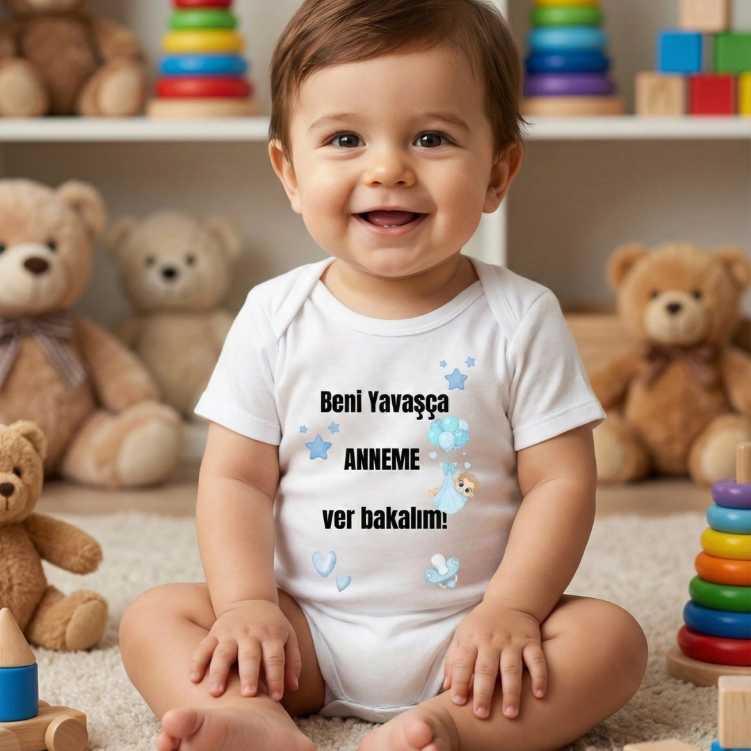 Beni Yavaşça Anneme Ver Bakalım Baskılı Zıbın Beni Yavaşça Anneme Ver Bakalım Baskılı Zıbın - Görsel 1