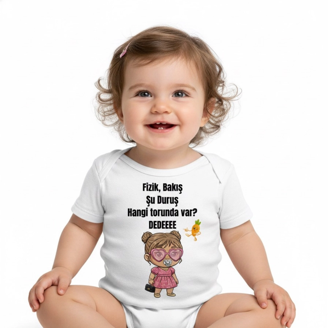 Fizik Bakış Şu Duruş Dede Baskılı Zıbın Kız Bebek Fizik Bakış Şu Duruş Dede Baskılı Zıbın Kız Bebek - Görsel 1