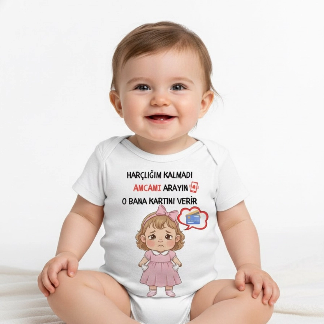 Harçlığım Kalmadı Amca Baskılı Zıbın Kız Bebek Harçlığım Kalmadı Amca Baskılı Zıbın Kız Bebek - Görsel 1