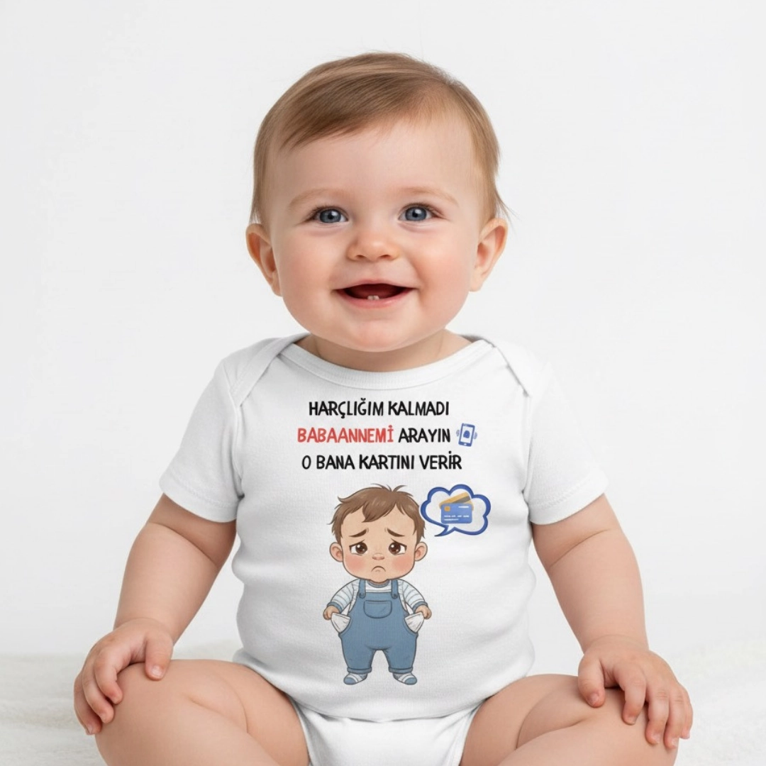 Harçlığım Kalmadı Babaanne Baskılı Zıbın Erkek Bebek Harçlığım Kalmadı Babaanne Baskılı Zıbın Erkek Bebek - Görsel 1
