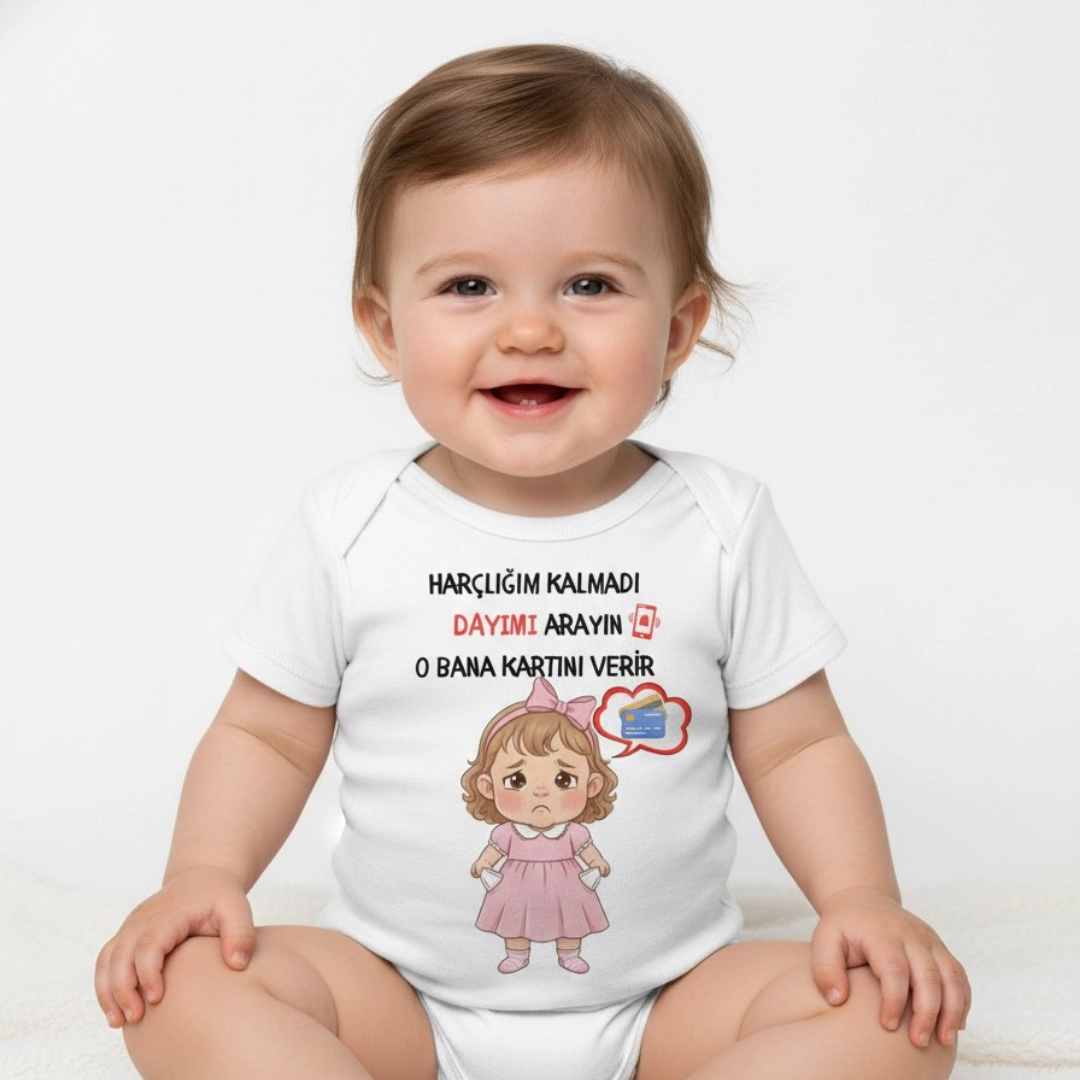 Harçlığım Kalmadı Dayı Baskılı Zıbın Kız Bebek Harçlığım Kalmadı Dayı Baskılı Zıbın Kız Bebek - Görsel 1