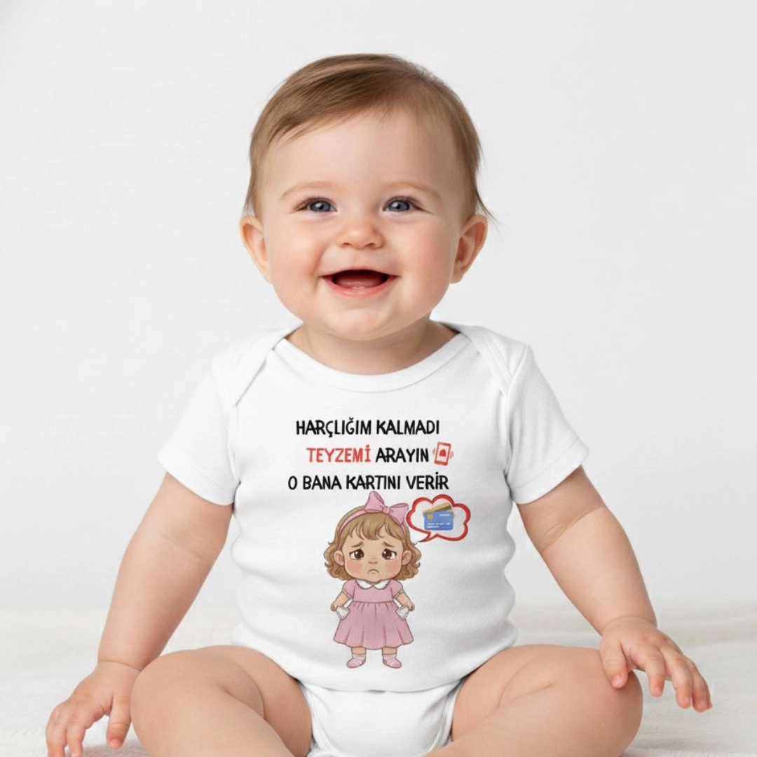 Harçlığım Kalmadı Teyze Baskılı Zıbın Kız Bebek Harçlığım Kalmadı Teyze Baskılı Zıbın Kız Bebek - Görsel 1