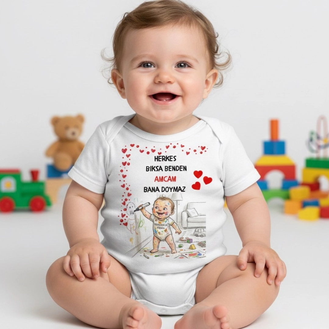 Herkes Bıksa Benden Amcam Bana Doyamaz Baskılı Zıbın Herkes Bıksa Benden Amcam Bana Doyamaz Baskılı Zıbın - Görsel 1