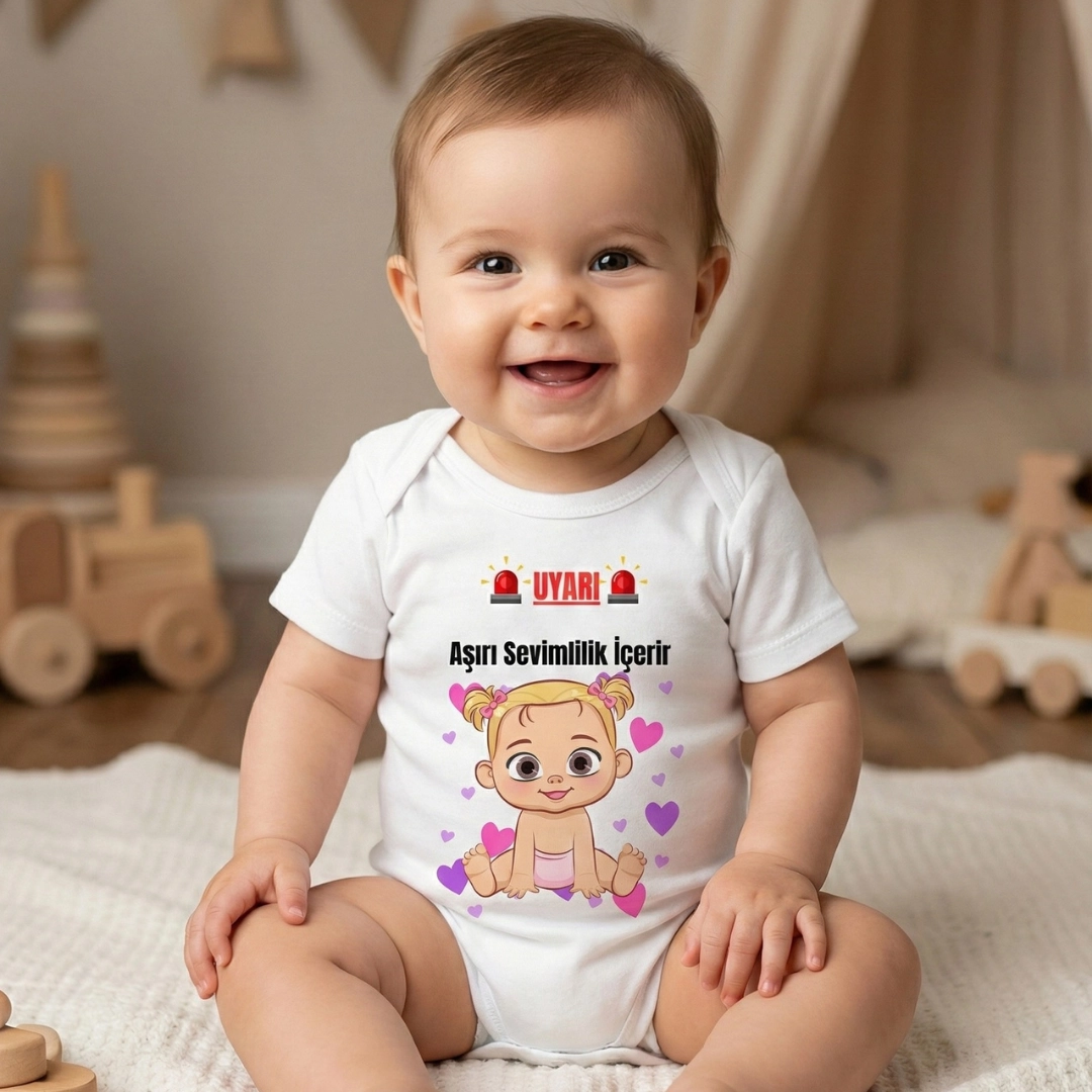 Uyarı Aşırı Sevimlilik İçerir Baskılı Zıbın Kız Bebek Uyarı Aşırı Sevimlilik İçerir Baskılı Zıbın Kız Bebek - Görsel 1