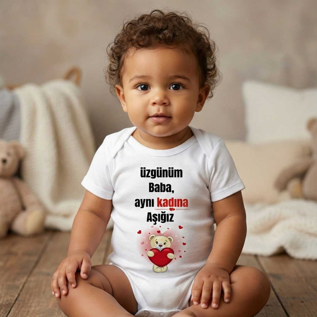 Üzgünüm Baba Aynı Kadına Aşığız Baskılı Zıbın Erkek Bebek Üzgünüm Baba Aynı Kadına Aşığız Baskılı Zıbın Erkek Bebek - Görsel 1