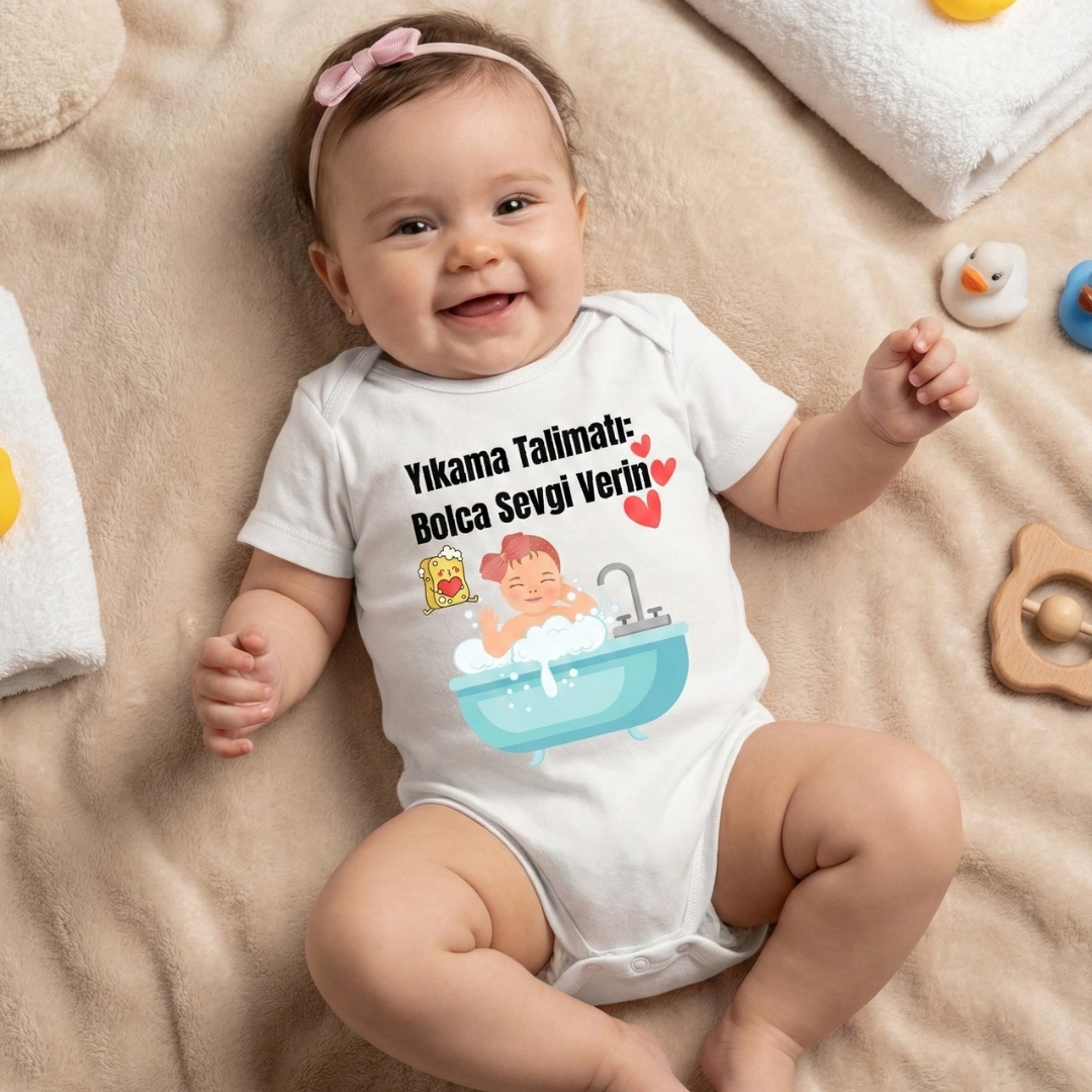 Yıkama Talimatı Baskılı Zıbın Kız Bebek Yıkama Talimatı Baskılı Zıbın Kız Bebek - Görsel 1