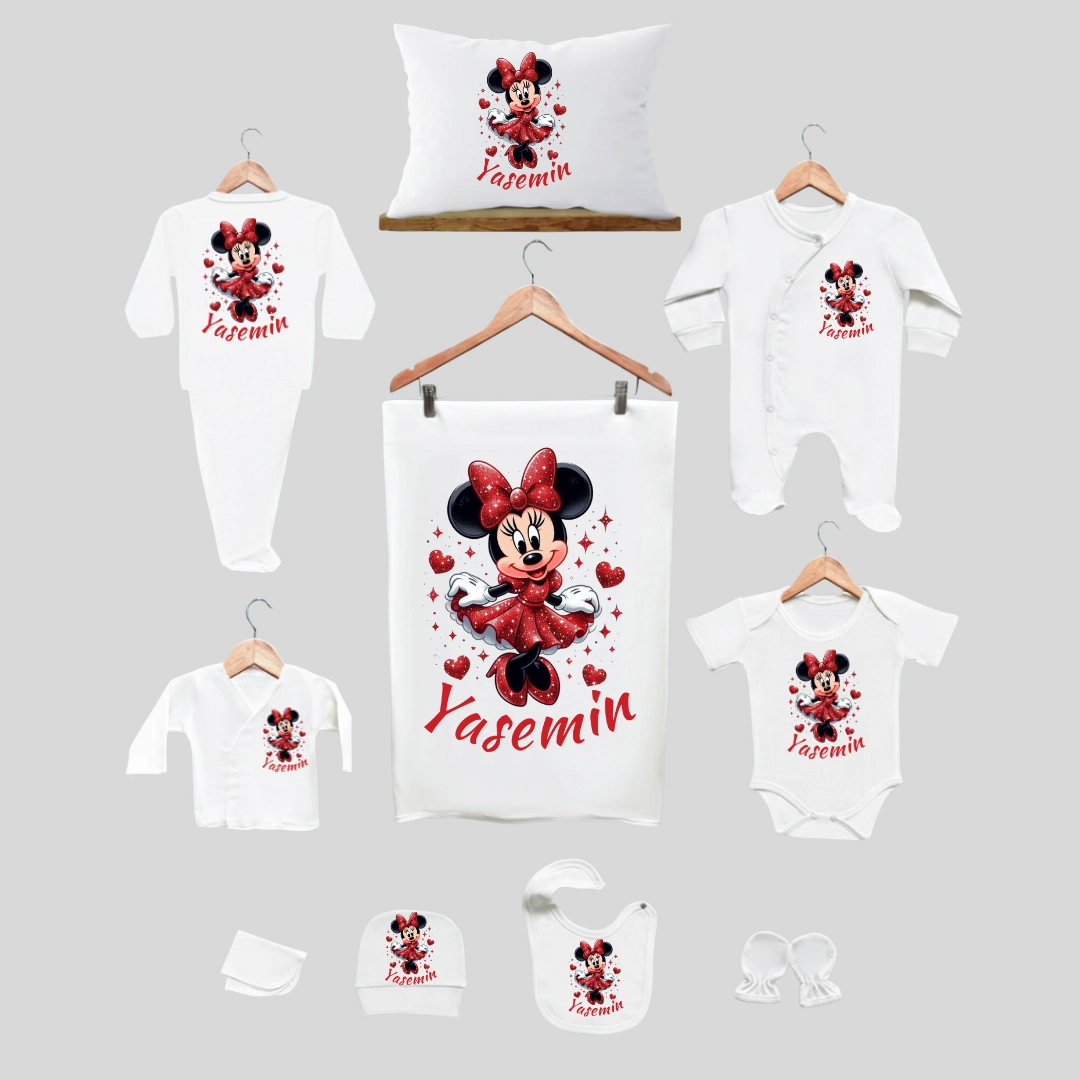 11_li Hastane Çıkış Seti İsme Özel Sevimli Mini Mouse Desenli 11'li Hastane Çıkış Seti İsme Özel Sevimli Mini Mouse Desenli - Görsel 1