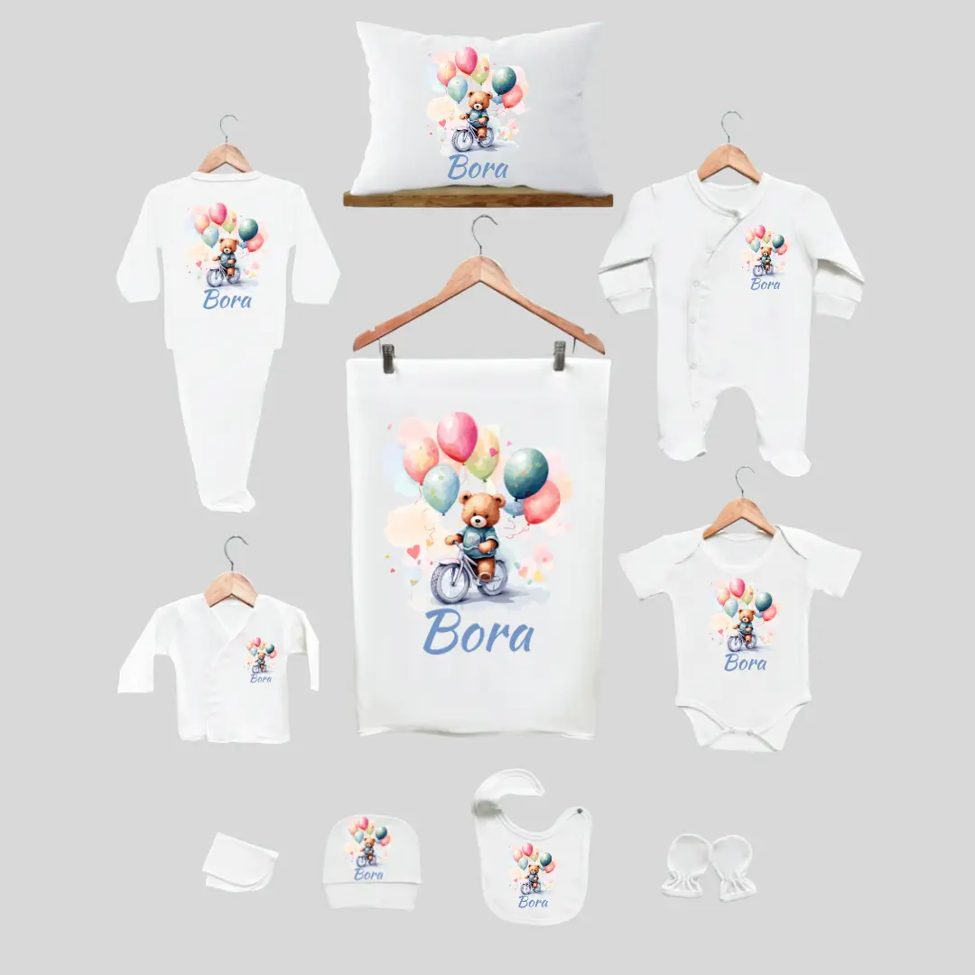 11'li Hastane Çıkış Seti İsme Özel Bisikletli Ayıcık Desenli 11'li Hastane Çıkış Seti İsme Özel Bisikletli Ayıcık Desenli - Görsel 1