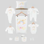 11'li Hastane Çıkış Seti İsme Özel Gökkuşağı Desenli