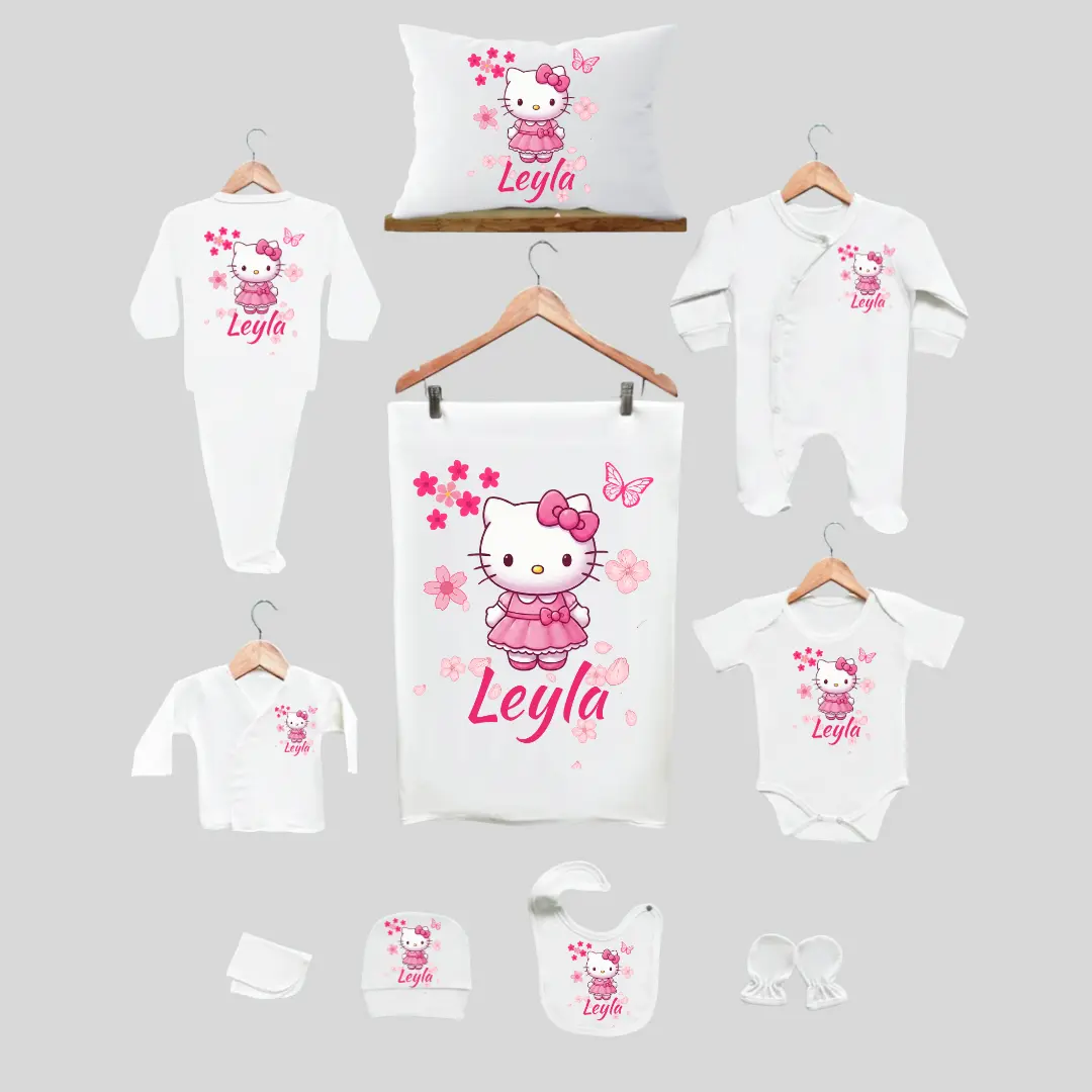 11'li Hastane Çıkış Seti İsme Özel Hello Kitty Desenli 11'li Hastane Çıkış Seti İsme Özel Hello Kitty Desenli - Görsel 1