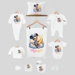11li Hastane Çıkış Seti İsme Özel Mini Mouse Ay Dede Desenli