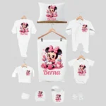 11li Hastane Çıkış Seti İsme Özel Mini Mouse Biberon Desenli