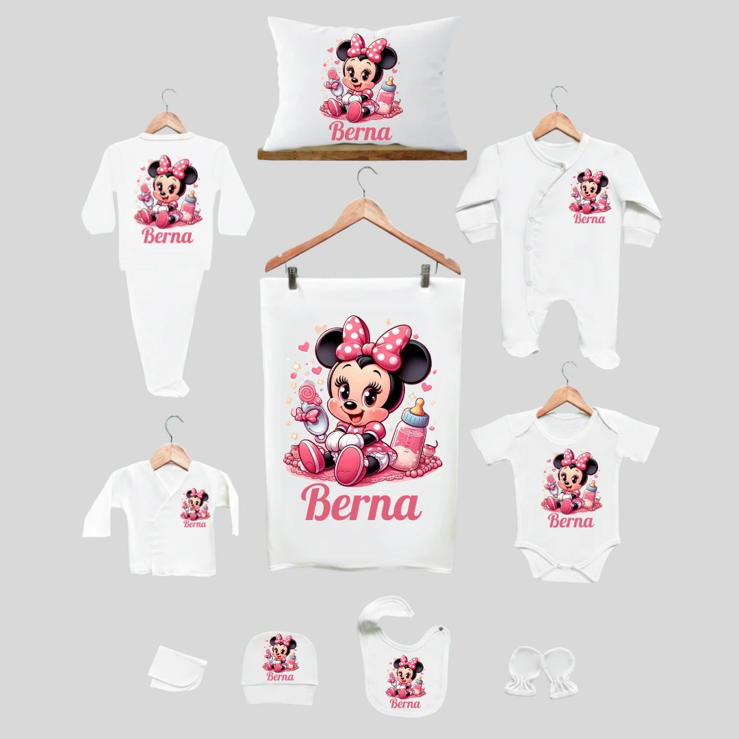 11li Hastane Çıkış Seti İsme Özel Mini Mouse Biberon Desenli 11li Hastane Çıkış Seti İsme Özel Mini Mouse Biberon Desenli - Görsel 1