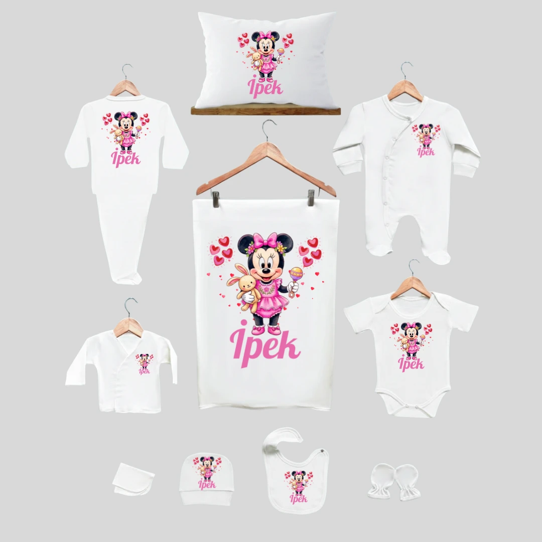 11li Hastane Çıkış Seti İsme Özel Mini Mouse Desenli 11li Hastane Çıkış Seti İsme Özel Mini Mouse Desenli - Görsel 1