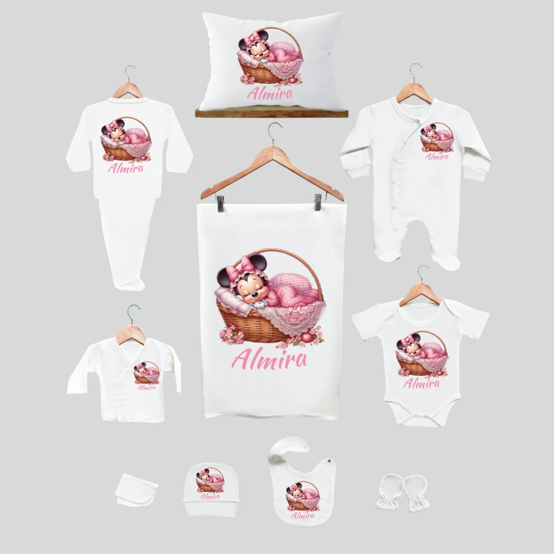 11li Hastane Çıkış Seti İsme Özel Mini Mouse Sepet Motifli 11li Hastane Çıkış Seti İsme Özel Mini Mouse Sepet Motifli - Görsel 1