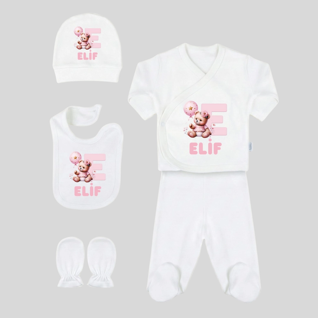 5'li Hastane Çıkış Seti Pembe Ayıcık ve Balon Baskılı 5'li Hastane Çıkış Seti Pembe Ayıcık ve Balon Baskılı - Görsel 1