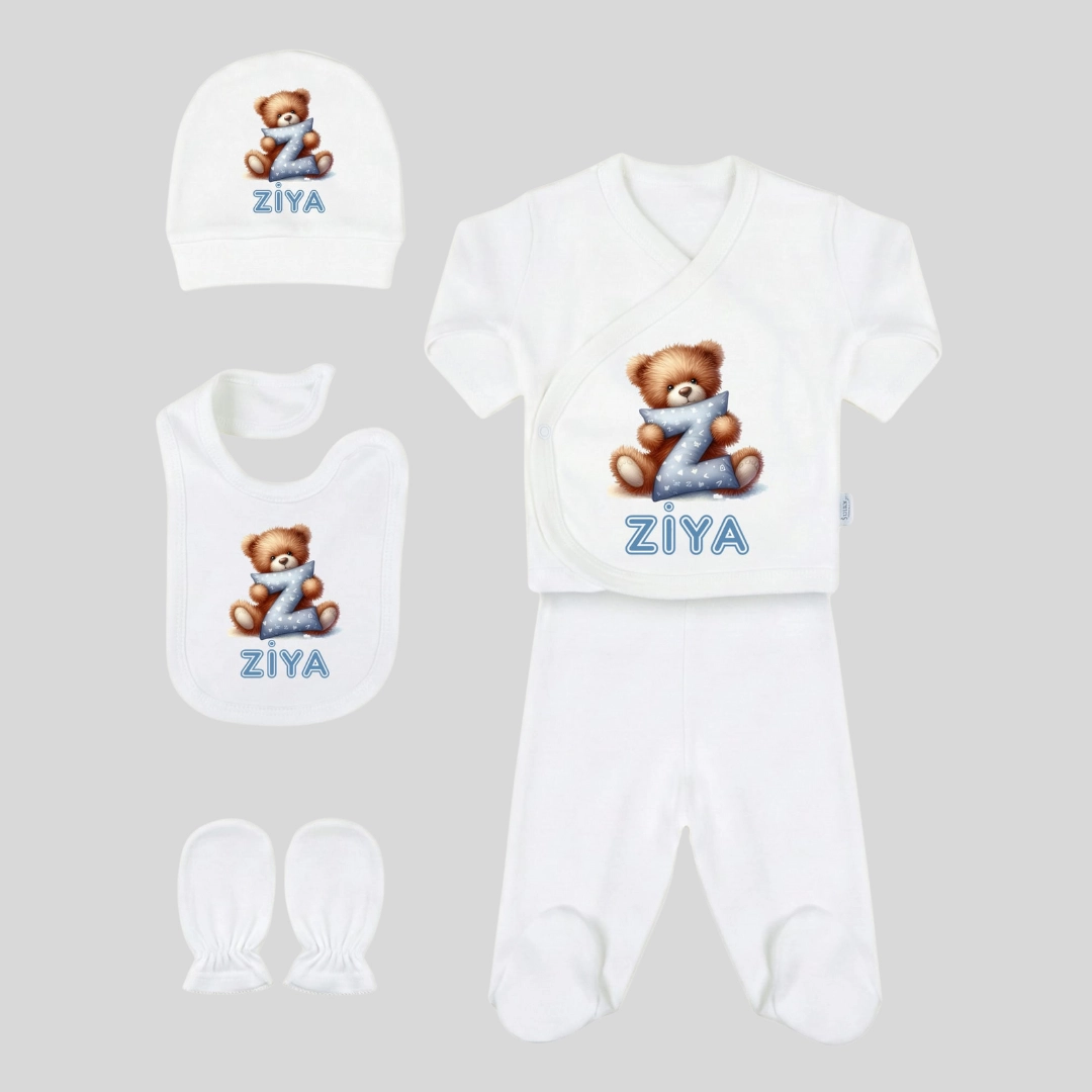 5'li Hastane Çıkış Seti Sevimli Ayıcık ve Harf Yastık Baskılı 5'li Hastane Çıkış Seti Sevimli Ayıcık ve Harf Yastık Baskılı - Görsel 1