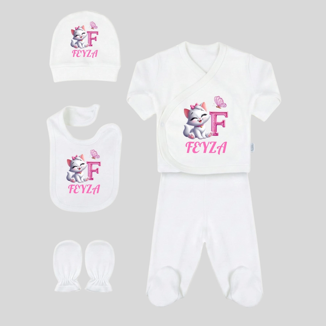 5'li Hastane Çıkış Seti Sevimli Kedicik Baskılı Kişiye Özel 5'li Hastane Çıkış Seti Sevimli Kedicik Baskılı Kişiye Özel - Görsel 1