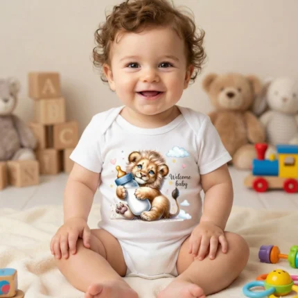 Aslan Welcome Baby Baskılı Bebek Zıbın Çıtçıtlı Body