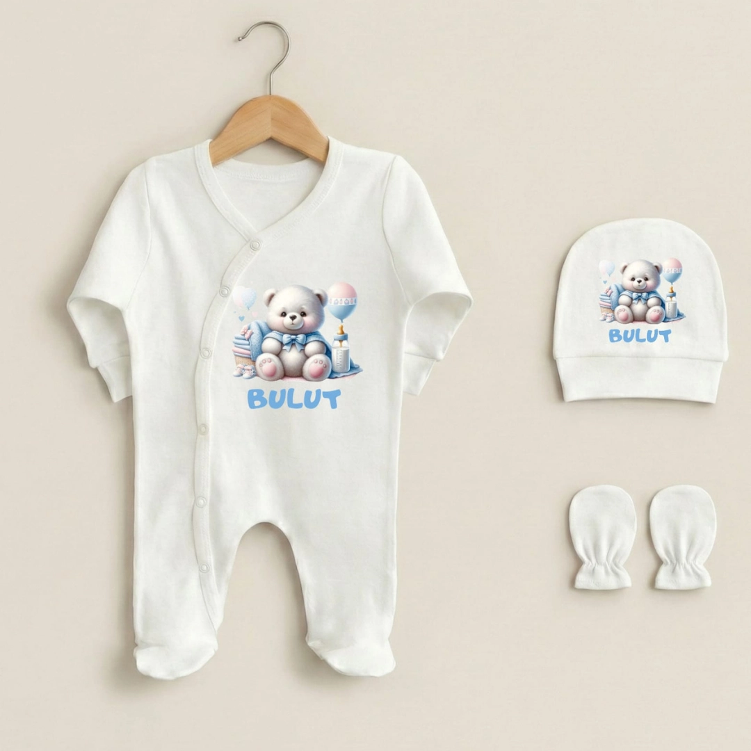 Baby Ayıcık Baskılı Üçlü Tulum Set Baby Ayıcık Baskılı Üçlü Tulum Set - Görsel 1
