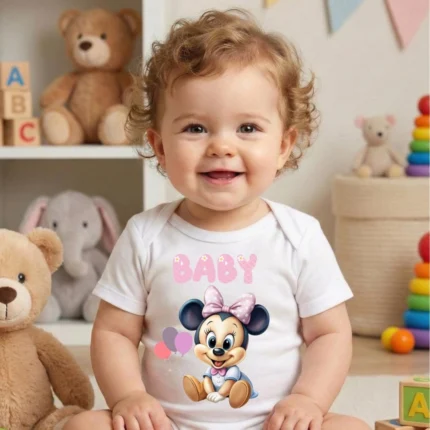 Baby Minnie Mouse Baskılı Bebek Zıbın Çıtçıtlı Body
