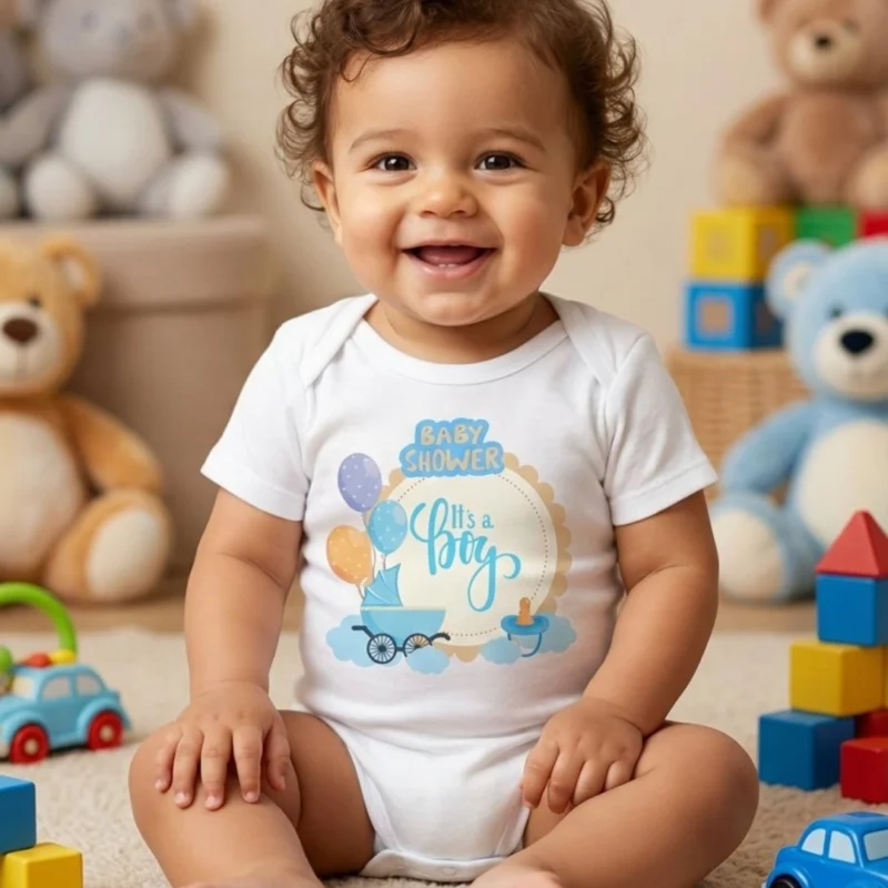 Baby Shower It's a Boy Baskılı Bebek Zıbın Çıtçıtlı Body