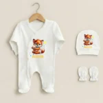 Bebek Tilki Desenli Üçlü Tulum Set