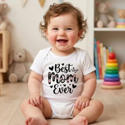 Best Mom Ever Kelebek Baskılı Bebek Zıbın Çıtçıtlı Body