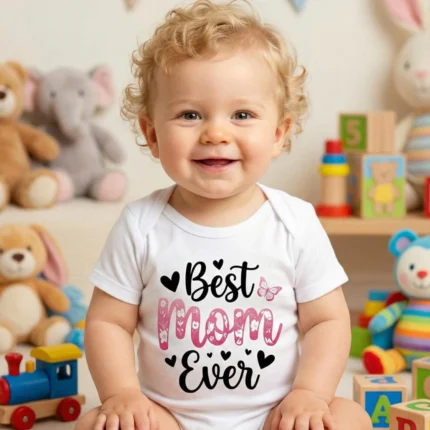 Best Mom Ever Pembe Baskılı Bebek Zıbın Çıtçıtlı Body