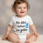 Bir Dilek Tuttum Sen Geldin Baskılı Bebek Zıbın Çıtçıtlı Body