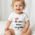 Bir Dilek Tuttum Sen Geldin Kalp Baskılı Bebek Zıbın Çıtçıtlı Body