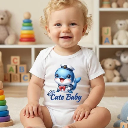 Cute Baby Yunus Erkek Baskılı Bebek Zıbın Çıtçıtlı Body