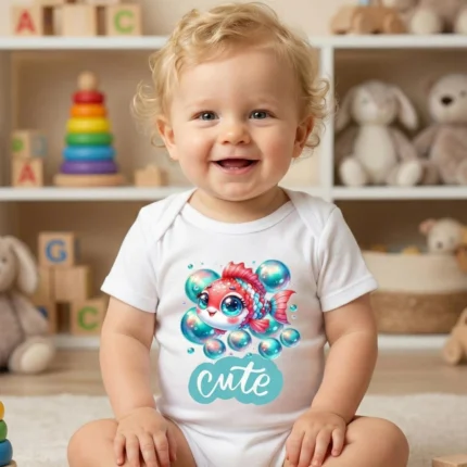 Cute Balık Baskılı Bebek Zıbın Çıtçıtlı Body