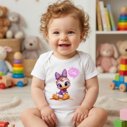 Cute Ördek Baskılı Bebek Zıbın Çıtçıtlı Body