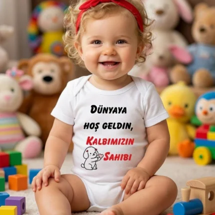 Dünyaya Hoş Geldin Kalbimizin Sahibi Baskılı Bebek Zıbın Çıtçıtlı Body