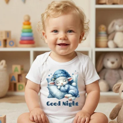 Good Night Kuzu Baskılı Bebek Zıbın Çıtçıtlı Body