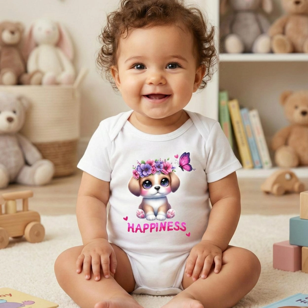 Happiness Köpekcik Baskılı Bebek Zıbın Çıtçıtlı Body Happiness Köpekcik Baskılı Bebek Zıbın Çıtçıtlı Body