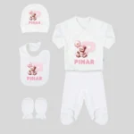 Harfli Pembe Ayıcık Desenli 5'li Hastane Çıkış Seti