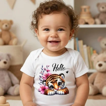 Hello Mini Tiger Baskılı Bebek Zıbın Çıtçıtlı Body