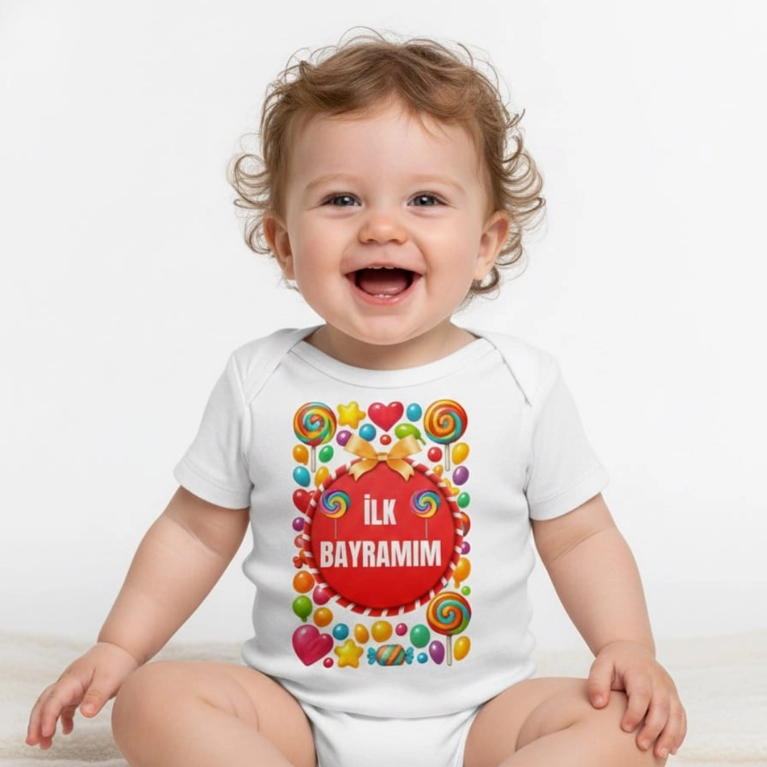 İlk Bayramım Şeker Bayramlık Baskılı Zıbın İlk Bayramım Şeker Bayramlık Baskılı Zıbın