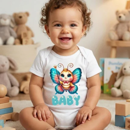 Kelebek Baby Baskılı Bebek Zıbın Çıtçıtlı Body