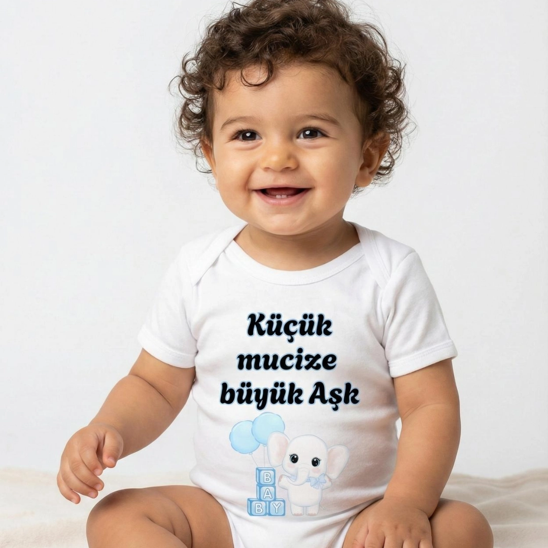 Küçük Mucize Büyük Aşk Baskılı Bebek Zıbın Çıtçıtlı Body Küçük Mucize Büyük Aşk Baskılı Bebek Zıbın Çıtçıtlı Body