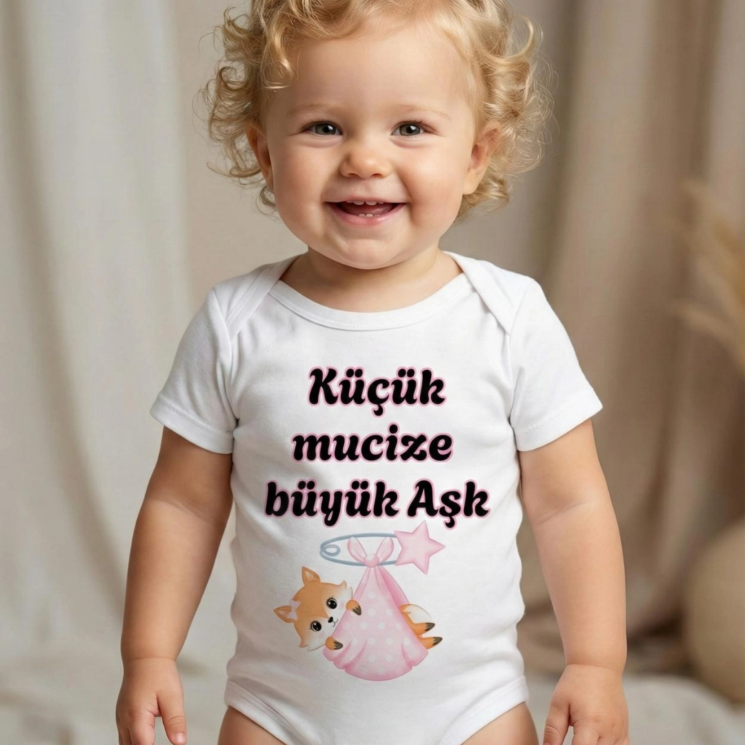 Küçük Mucize Büyük Aşk Kız Baskılı Bebek Zıbın Çıtçıtlı Body Küçük Mucize Büyük Aşk Kız Baskılı Bebek Zıbın Çıtçıtlı Body
