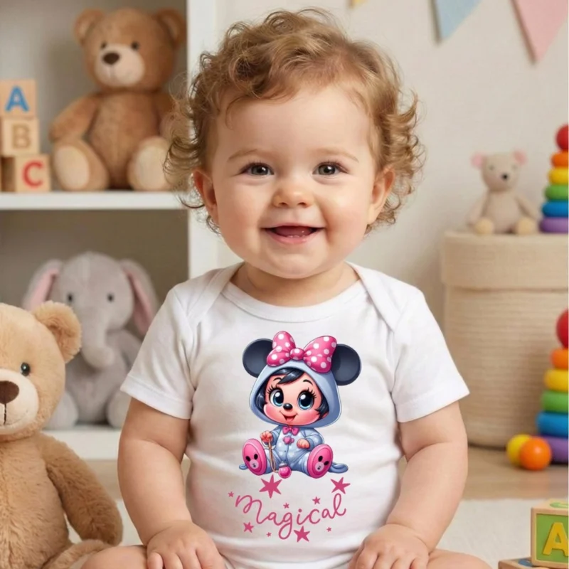 Magical Minnie Mouse Baskılı Bebek Zıbın Çıtçıtlı Body